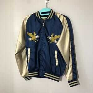 Popkiller satin bomber Japanese souvenir jacket embroidered eagles USA womens XS